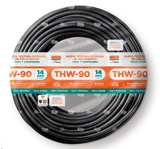 CABLE THW-90 PLUS 450/750V 14 AWG NEGRO X 100M INDECO